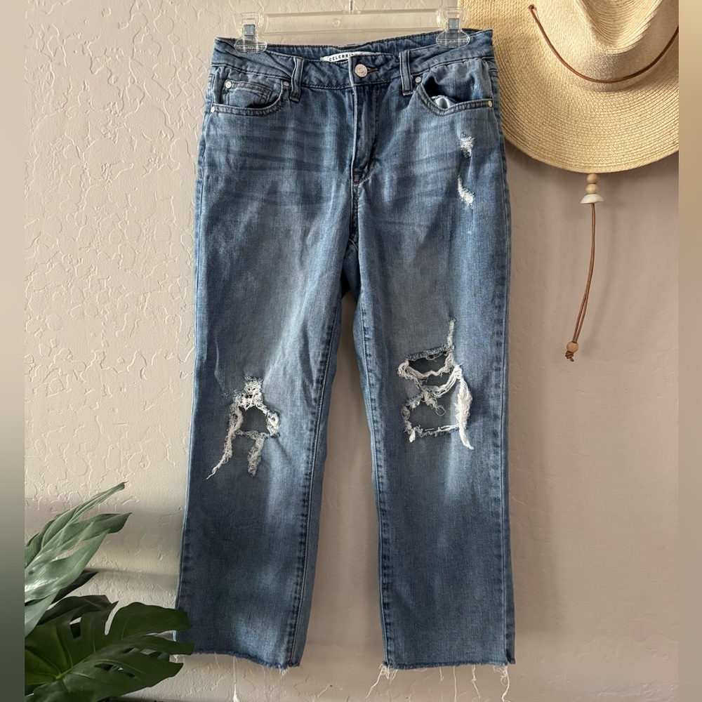 Celebrity Pink Light Blue Distressed Straight Leg Jeans